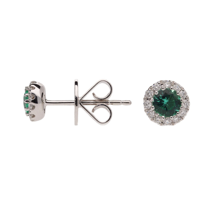 Emerald and Diamond 18ct White Gold Cluster Stud Earrings