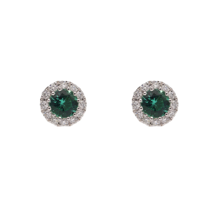 Emerald and Diamond 18ct White Gold Cluster Stud Earrings - Michael Jones Jeweller
