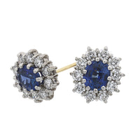 Sapphire and Diamond Oval 18ct White Gold Cluster Stud Earrings - Michael Jones Jeweller