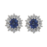 Sapphire and Diamond Oval 18ct White Gold Cluster Stud Earrings - Michael Jones Jeweller