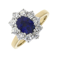 Sapphire and Diamond 18ct Yellow Gold Cluster Ring - Michael Jones Jeweller