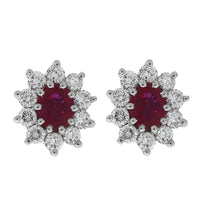Ruby and Diamond 18ct Yellow Gold Cluster Stud Earrings - Michael Jones Jeweller