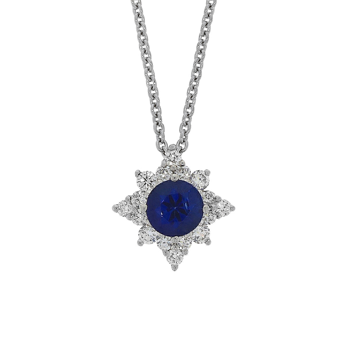 Sapphire and Diamond 18ct White Gold Guiding Star Necklace - Michael Jones Jeweller
