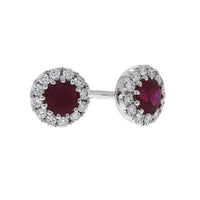 Ruby and Diamond 18ct White Gold Round Cluster Stud Earrings - Michael Jones Jeweller