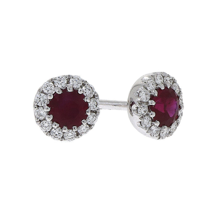 Ruby and Diamond 18ct White Gold Round Cluster Stud Earrings - Michael Jones Jeweller