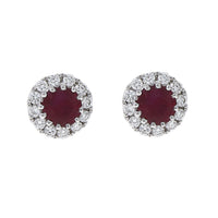 Ruby and Diamond 18ct White Gold Round Cluster Stud Earrings - Michael Jones Jeweller