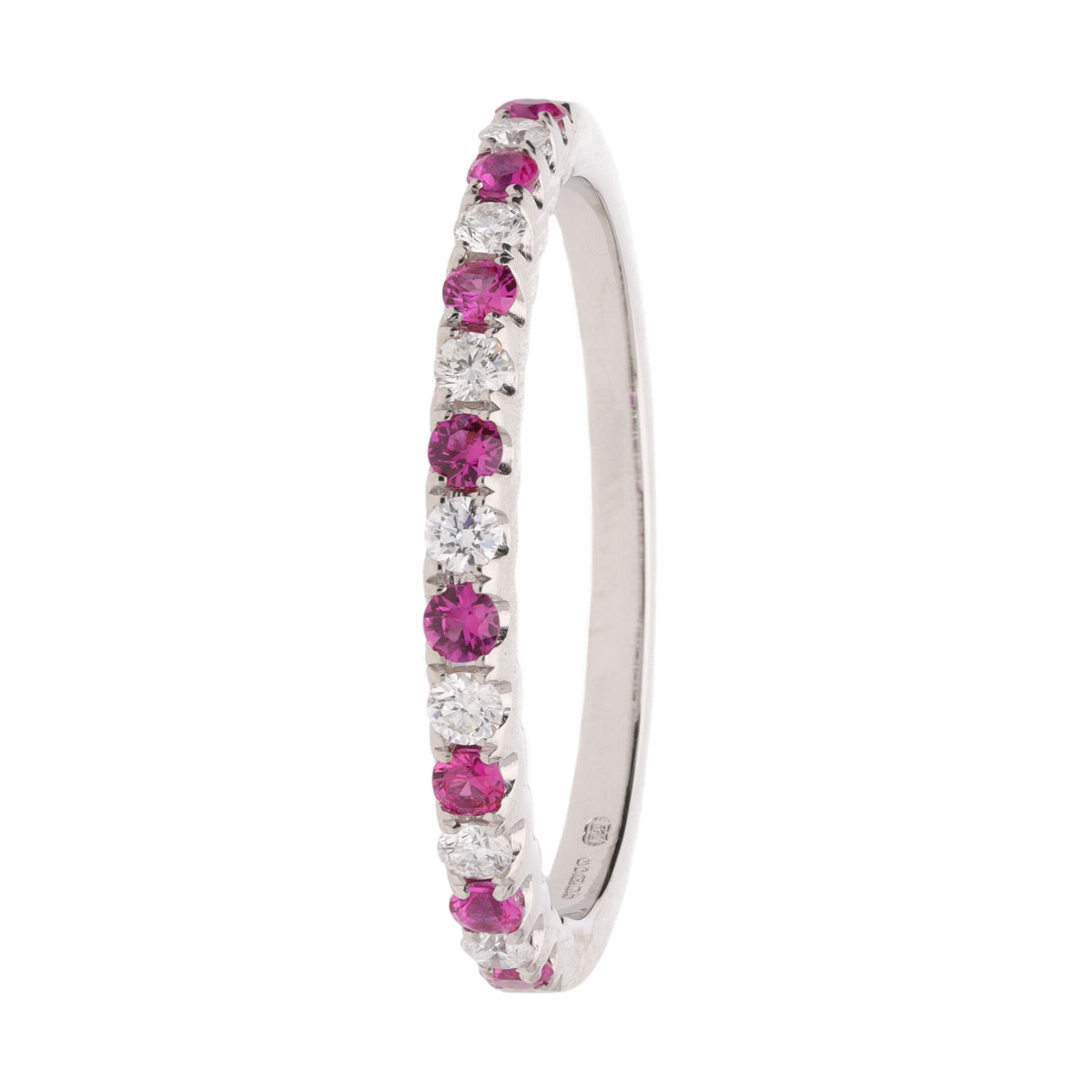 Ruby and Diamond 18ct White Gold Half Eternity Ring - Michael Jones Jeweller