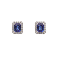 Sapphire and Diamond 18ct White Gold Cluster Stud Earrings - Michael Jones Jeweller