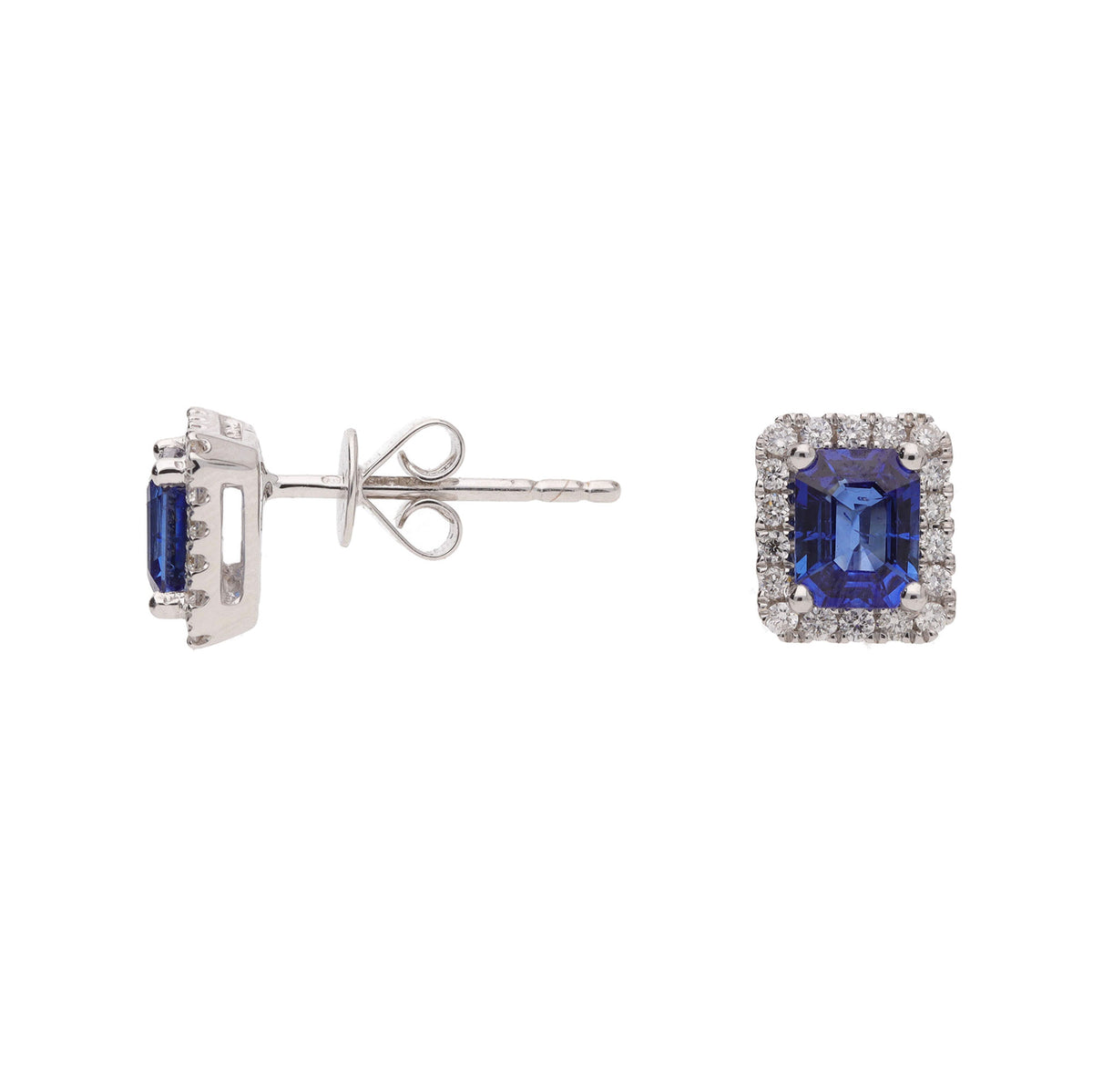 Sapphire and Diamond 18ct White Gold Cluster Stud Earrings - Michael Jones Jeweller