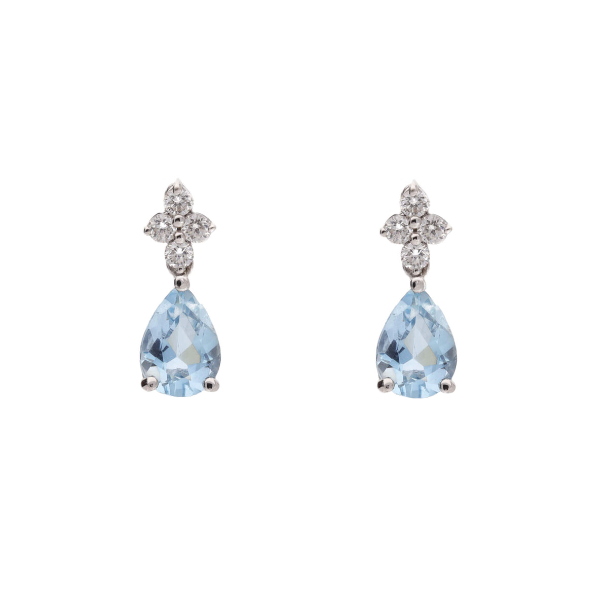 Aquamarine and Diamond Pear 18ct White Gold Drop Earrings - Michael Jones Jeweller