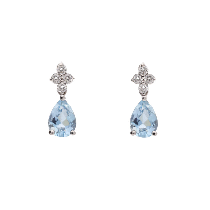 Aquamarine and Diamond Pear 18ct White Gold Drop Earrings