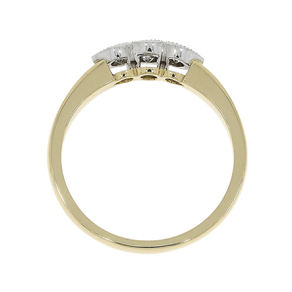 Diamond Millgrain 18ct Yellow Gold Three Stone Ring - Michael Jones Jeweller