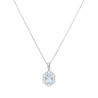 Aquamarine and Diamond 18ct White Gold Cluster Pendant - Michael Jones Jeweller