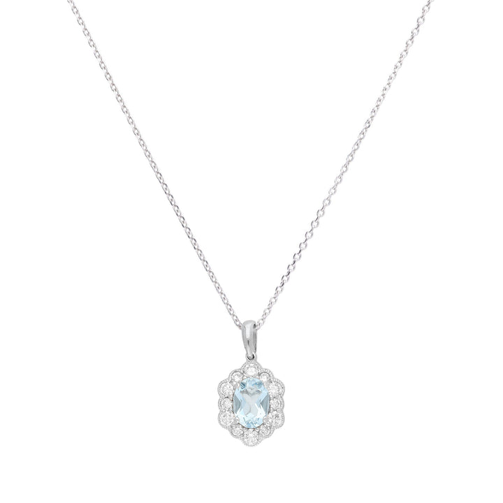 Aquamarine and Diamond 18ct White Gold Cluster Pendant
