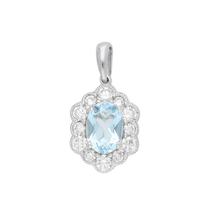 Aquamarine and Diamond 18ct White Gold Cluster Pendant
