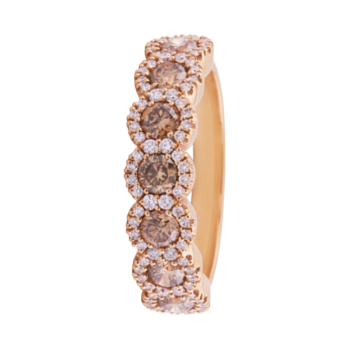 Brown and White Diamond 1.07ct 18ct Rose Gold Clustered Eternity Ring