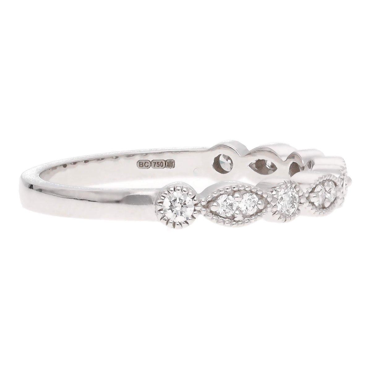 Diamond 0.21ct Round and Marquise 18ct White Gold Half Eternity Ring - Michael Jones Jeweller
