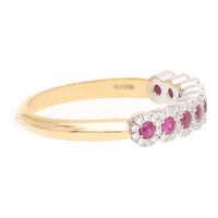 Ruby and Diamond Cluster 18ct Yellow and White Gold Half Eternity Ring - Michael Jones Jeweller