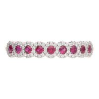 Ruby and Diamond Cluster 18ct Yellow and White Gold Half Eternity Ring - Michael Jones Jeweller