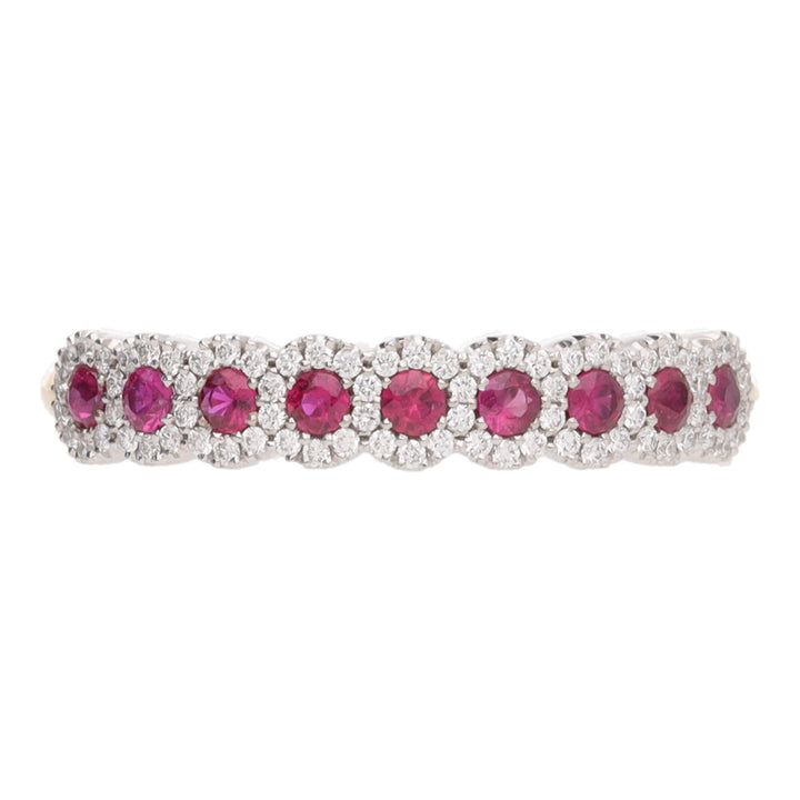 Ruby and Diamond Cluster 18ct Yellow and White Gold Half Eternity Ring
