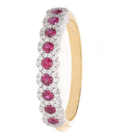 Ruby and Diamond Cluster 18ct Yellow and White Gold Half Eternity Ring - Michael Jones Jeweller