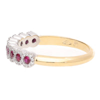 Ruby and Diamond Cluster 18ct Yellow and White Gold Half Eternity Ring - Michael Jones Jeweller