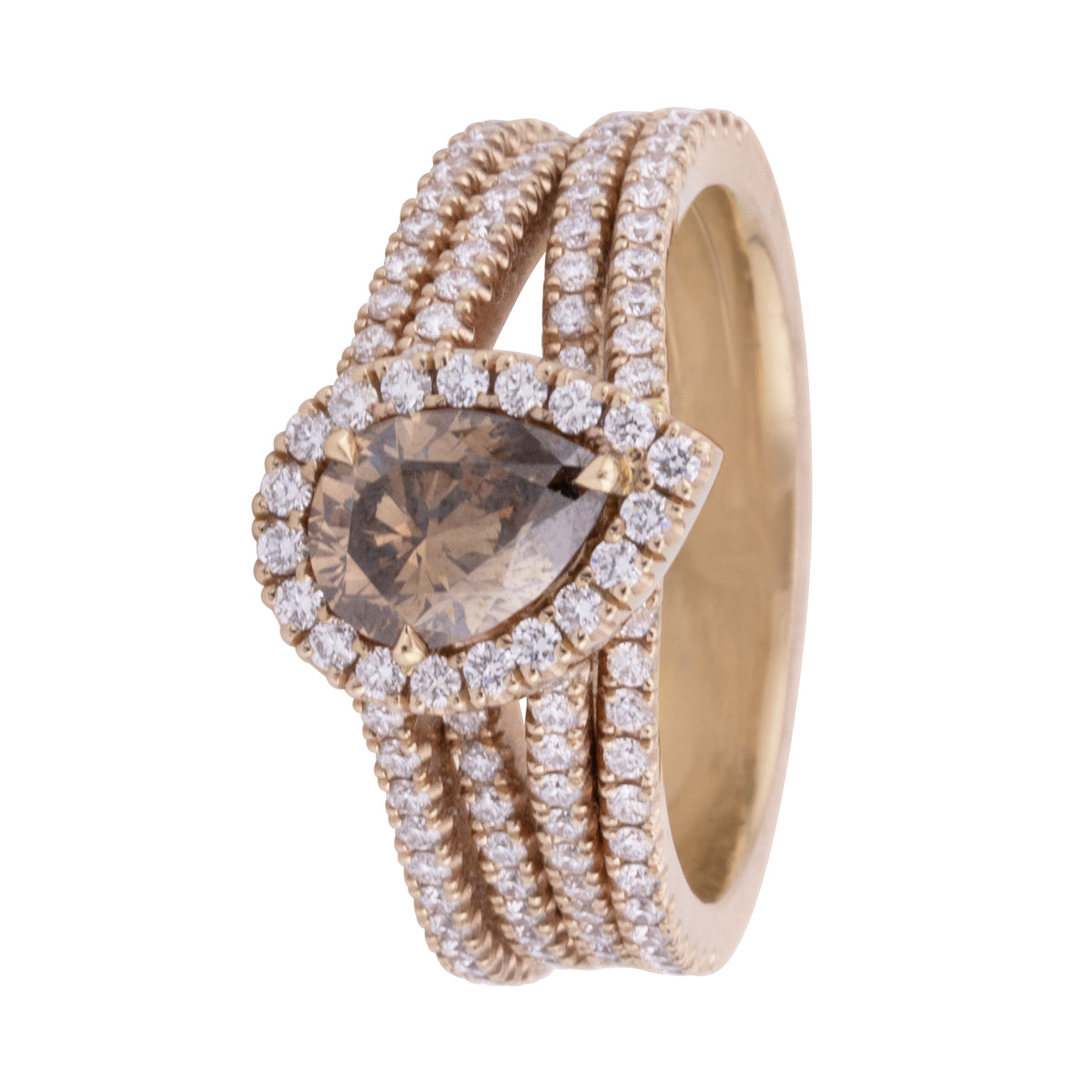 Brown Pear Cut Diamond 1.88ct 18ct Rose Gold Four Strand Cluster Ring