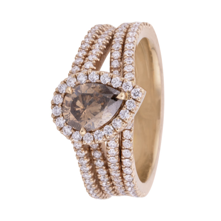 Brown Pear Cut Diamond 1.88ct 18ct Rose Gold Four Strand Cluster Ring