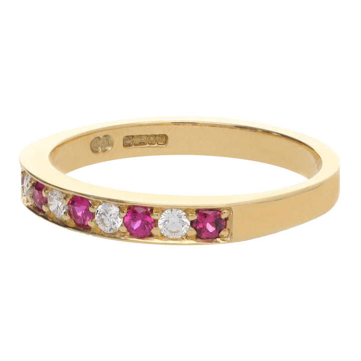 Ruby and Diamond 18ct Yellow Gold Half Eternity Ring - Michael Jones Jeweller