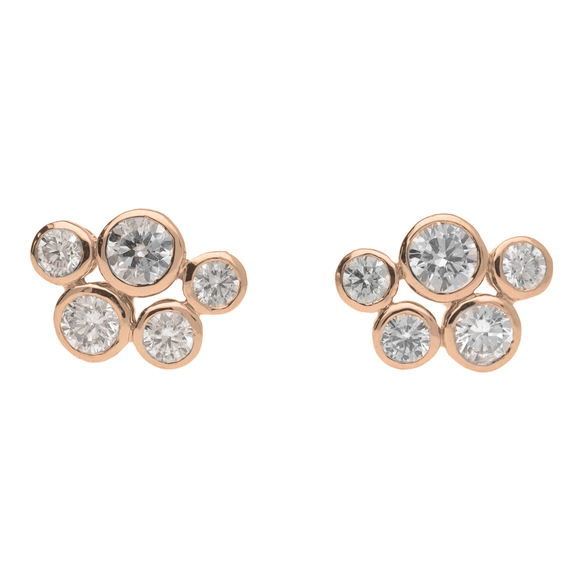 Diamond 0.70ct Five Stone 18ct Yellow Gold Bubble Stud Earrings - Michael Jones Jeweller