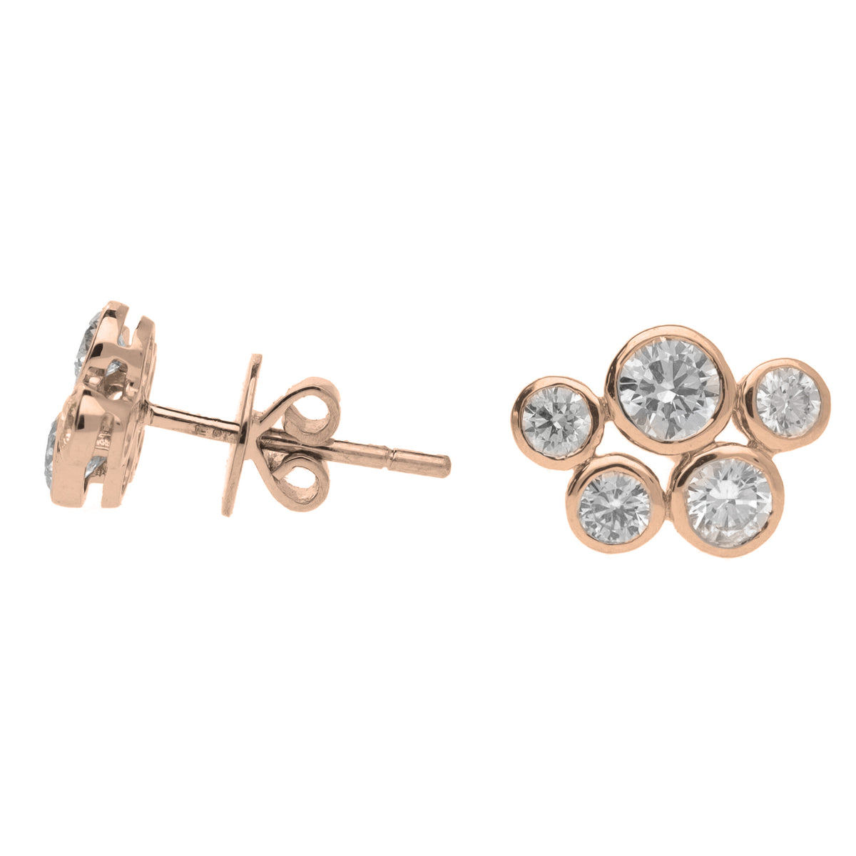 Diamond 0.70ct Five Stone 18ct Yellow Gold Bubble Stud Earrings - Michael Jones Jeweller
