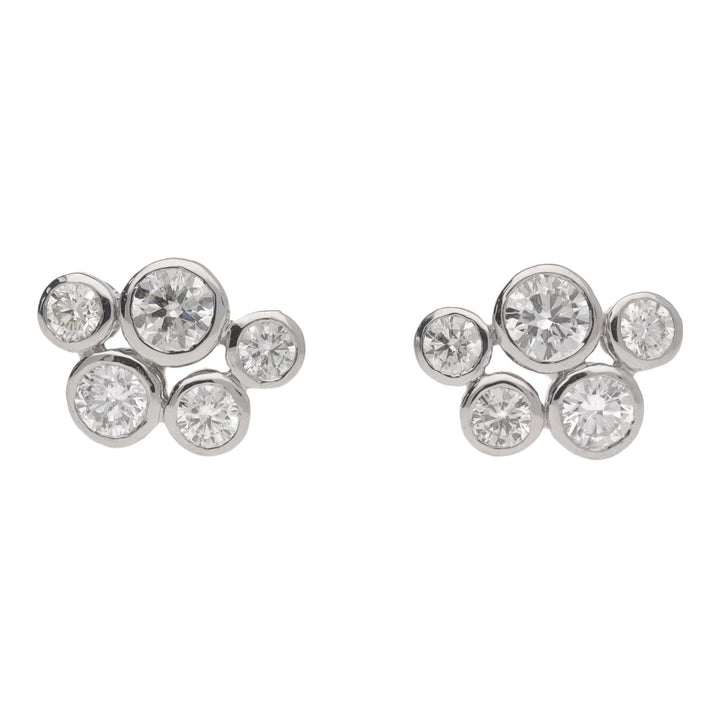 Diamond 0.70ct Five Stone Platinum Bubble Stud Earrings - Michael Jones Jeweller