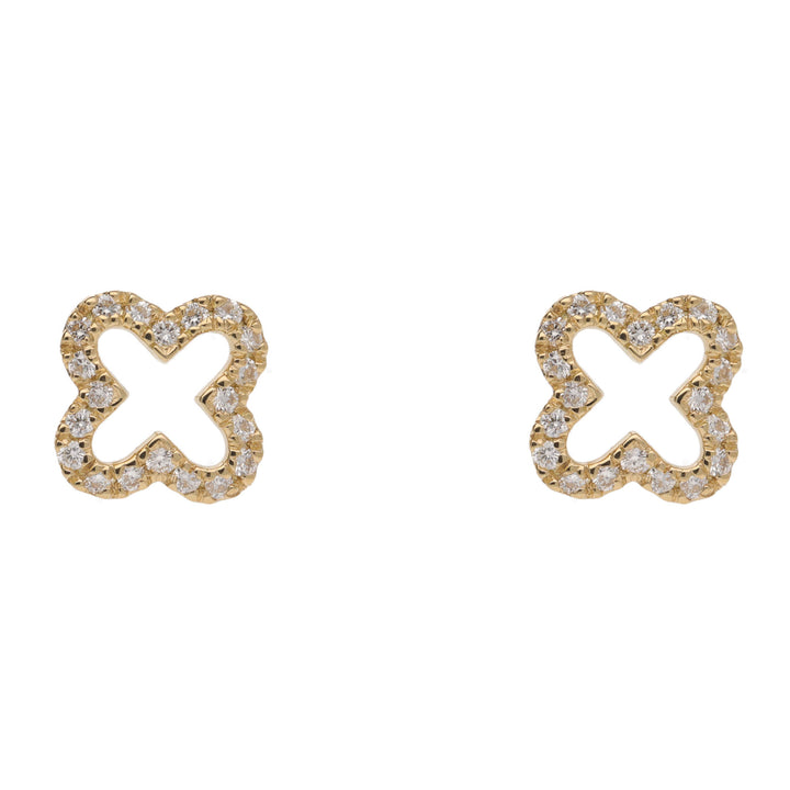 Diamond 0.25ct Open 18ct Yellow Gold Clover Stud Earrings - Michael Jones Jeweller