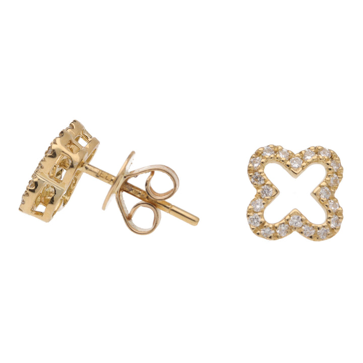 Diamond 0.25ct Open 18ct Yellow Gold Clover Stud Earrings - Michael Jones Jeweller