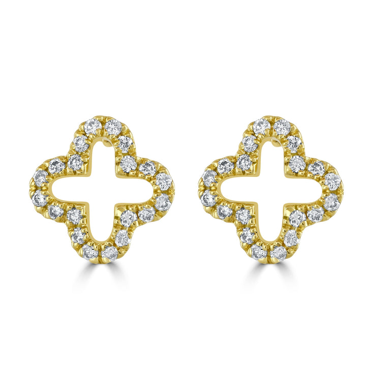 Diamond 0.25ct Open 18ct Yellow Gold Clover Stud Earrings - Michael Jones Jeweller