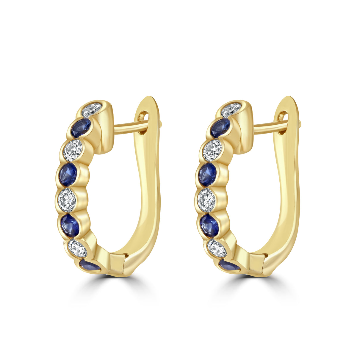 Sapphire and Diamond 18ct Yellow Gold Oval Hoop Earrings - Michael Jones Jeweller