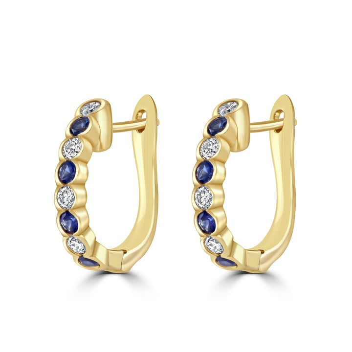 Sapphire and Diamond 18ct Yellow Gold Oval Hoop Earrings