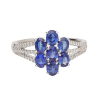 Sapphire 2.23ct and Diamond 18ct White Gold Flower Ring - Michael Jones Jeweller