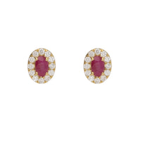 Ruby and Diamond 18ct Yellow Gold Cluster Stud Earrings - Michael Jones Jeweller