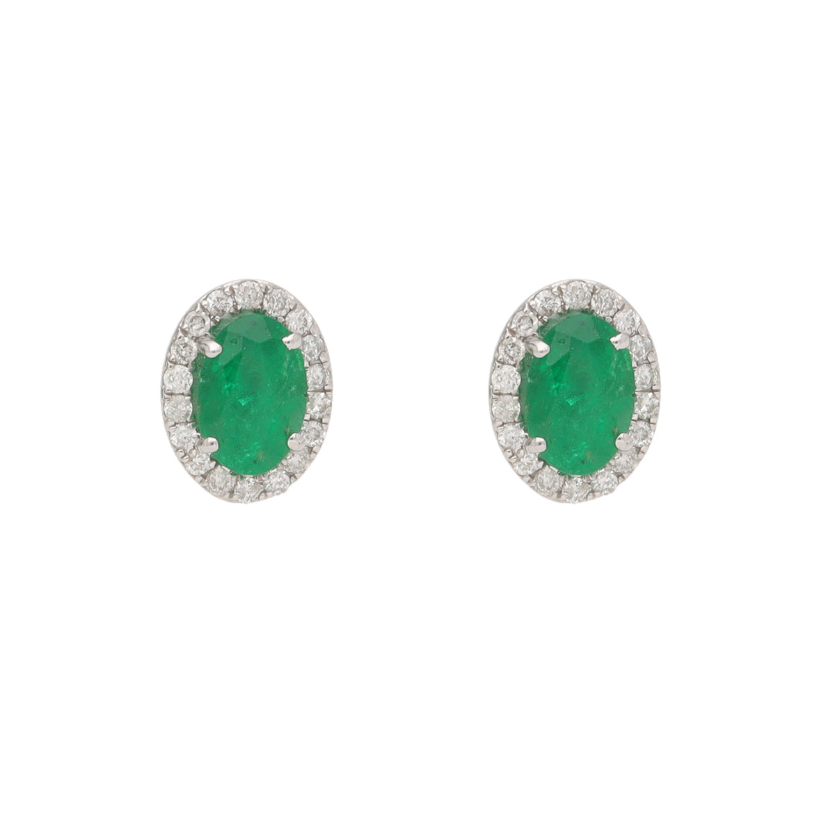 Emerald and Diamond 18ct White Gold Cluster Stud Earrings - Michael Jones Jeweller