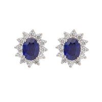 Sapphire and Diamond Oval CLuster Stud Earrings