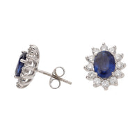Sapphire and Diamond Oval CLuster Stud Earrings