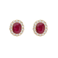 Ruby and Diamond 18ct Yellow Gold Oval Cluster Earrings