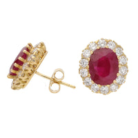 Ruby and Diamond 18ct Yellow Gold Oval Cluster Earrings