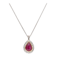 Ruby and Diamond 18ct Yellow and White Gold Pear Cluster Necklace