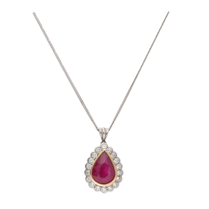 Ruby and Diamond 18ct Yellow and White Gold Pear Cluster Necklace