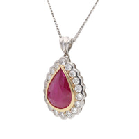 Ruby and Diamond 18ct Yellow and White Gold Pear Cluster Necklace