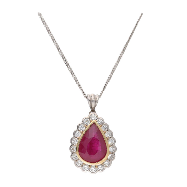 Ruby and Diamond 18ct Yellow and White Gold Pear Cluster Necklace