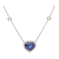 Heart Shape Sapphire and Diamond Platinum Cluster Pendant