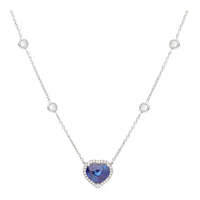 Heart Shape Sapphire and Diamond Platinum Cluster Pendant
